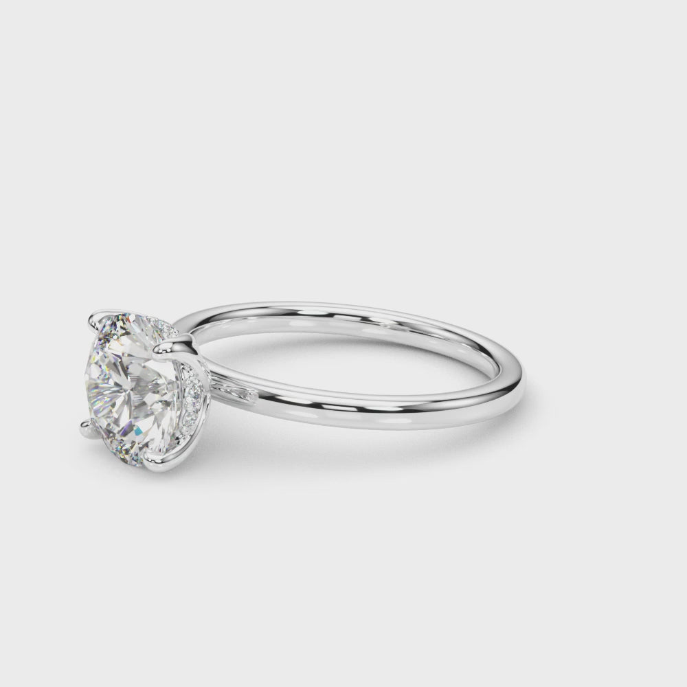 Exquisite 1 Carat Round Hidden Halo Engagement Ring in 14k White Gold