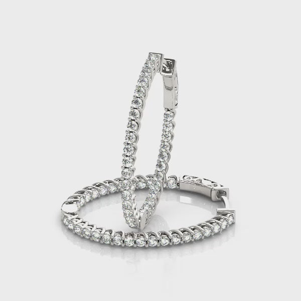 1.2 Inch Lustrous Oval Hoop Earrings in 14kt White Gold - SI2, H-I Diamond Quality