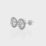 14kt White Gold Diamond Halo Stud Earrings for 1 ct Round Center Stone (Style 
