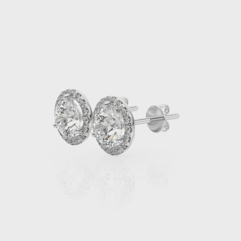 14kt White Gold Diamond Halo Stud Earrings for 1 ct Round Center Stone (Style # 40927-1)