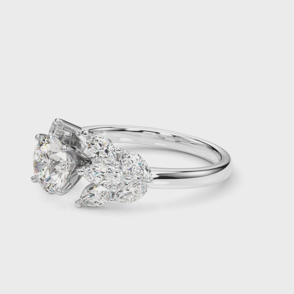 Elegant 14kt White Gold MQ Side Stones Engagement Ring with 1 1/5 ct tw Diamonds