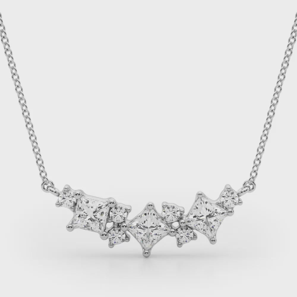 Elegant Princess Cut & Round Neck Center Pendant - 14kt White Gold, 5/8 ct TDW SI2 H-I Diamonds