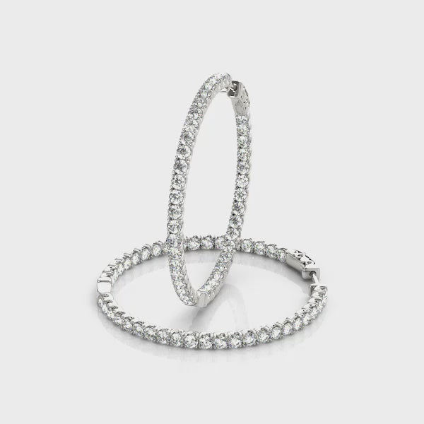 1.2 Inch 4-Prong Round Diamond Hoop Earrings in 14kt White Gold