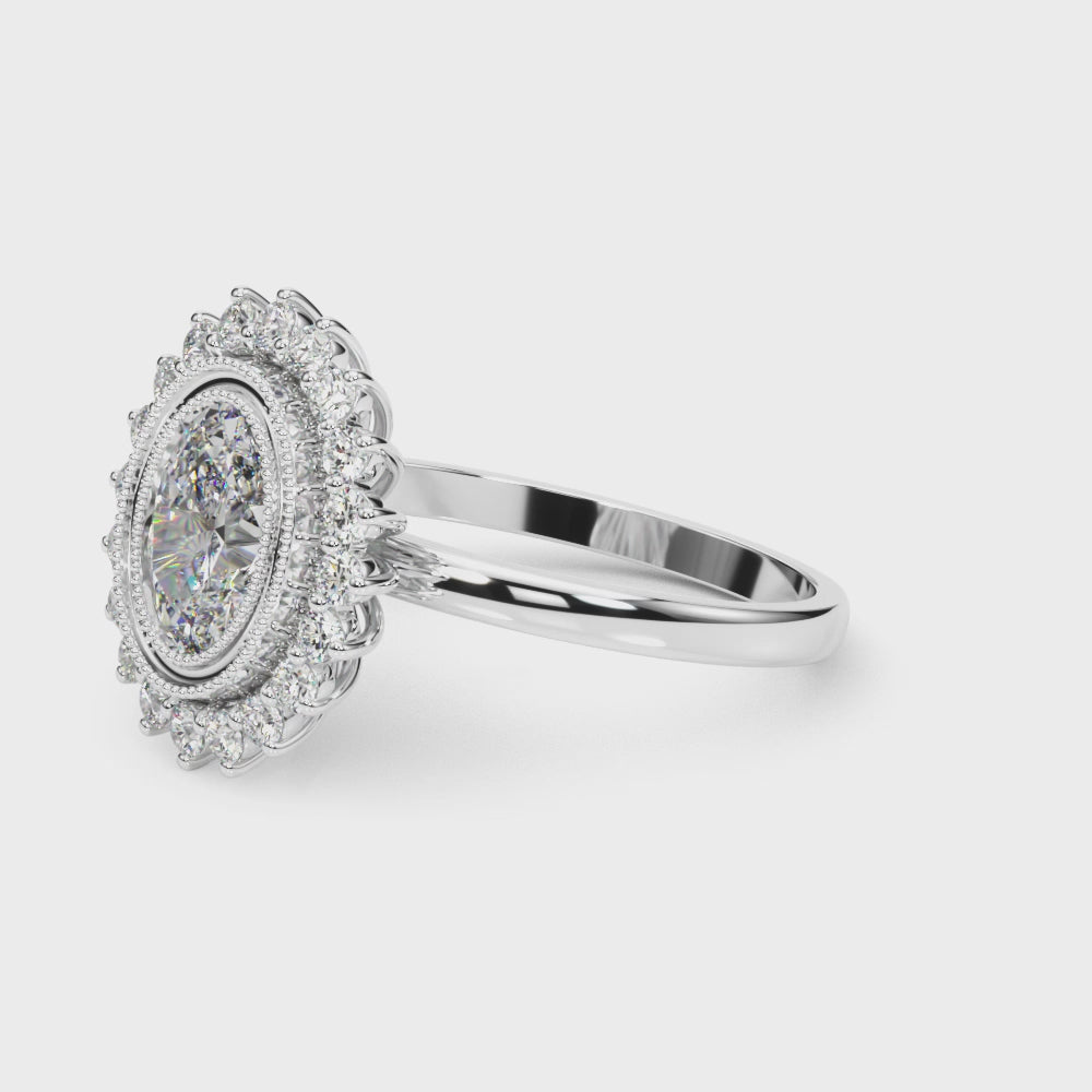 Exquisite 14kt White Gold Oval Engagement Ring Setting - 3/8 ct tw SI1-H Diamonds