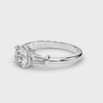 Exquisite 14kt White Gold 3-Stone Ring with Round Center and Tapered Baguette Sides