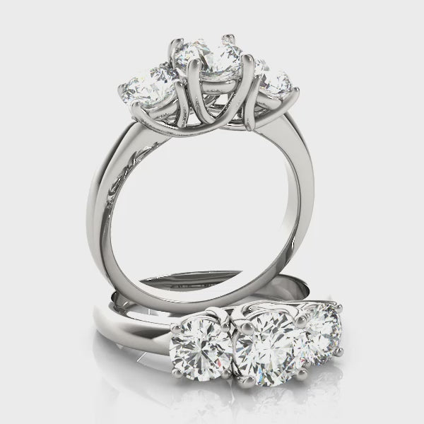 Exquisite 14kt White Gold 3-Stone Round Semi-Mount Engagement Ring Setting (STYLE 