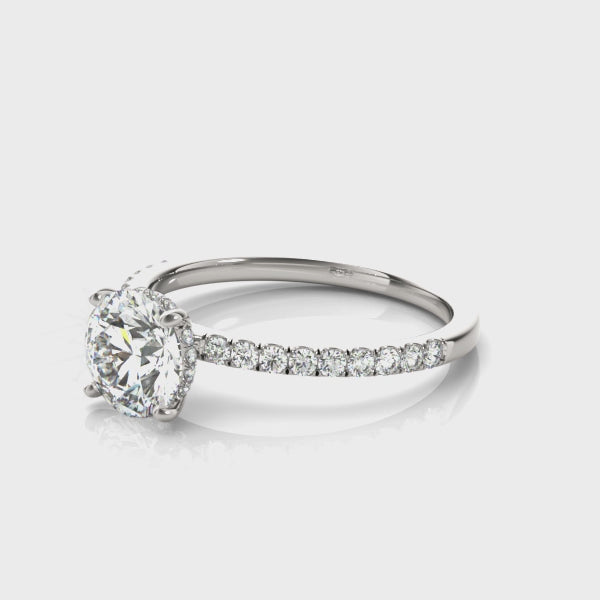 14k White Gold Single Row Round Center Engagement Ring - 1/2 CT TW