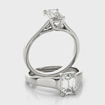 Elegant 14kt White Gold Trellis Style Engagement Ring Setting with Emerald Cut Accent Stones - 