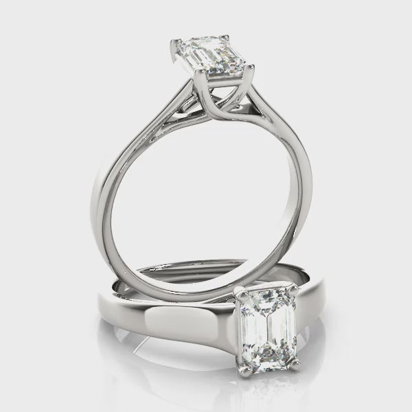 Elegant 14kt White Gold Trellis Style Engagement Ring Setting with Emerald Cut Accent Stones - 