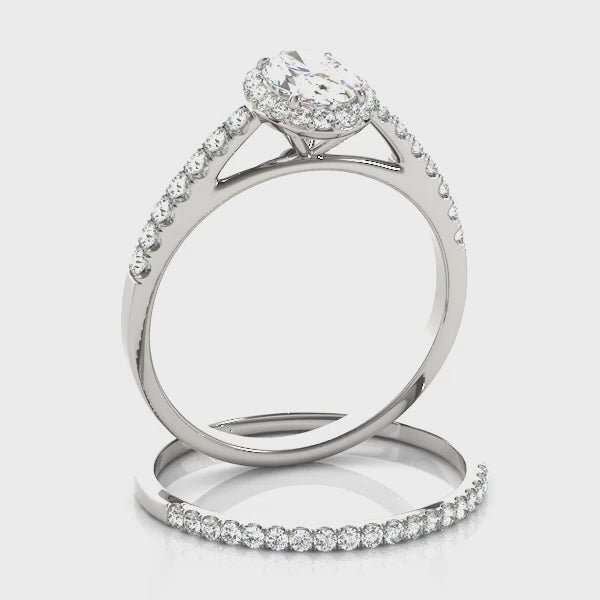 Exquisite 14kt White Gold Halo Oval Engagement Ring - 10x8mm Center Stone