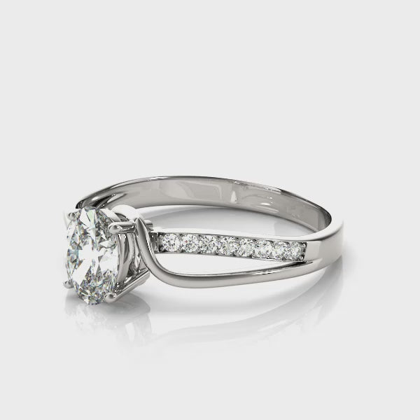 Elegant 14kt White Gold Oval Fashion Ring - Semi-Mount with 1/8 ct tw Diamonds