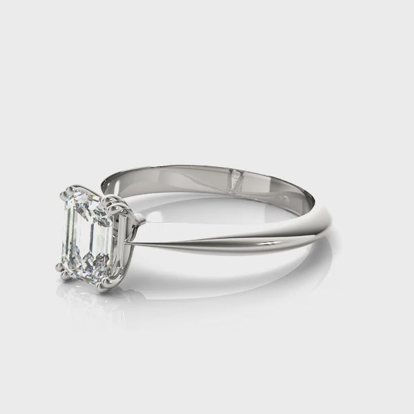 Stunning Double Prong Emerald Cut Engagement Ring in 14kt White Gold