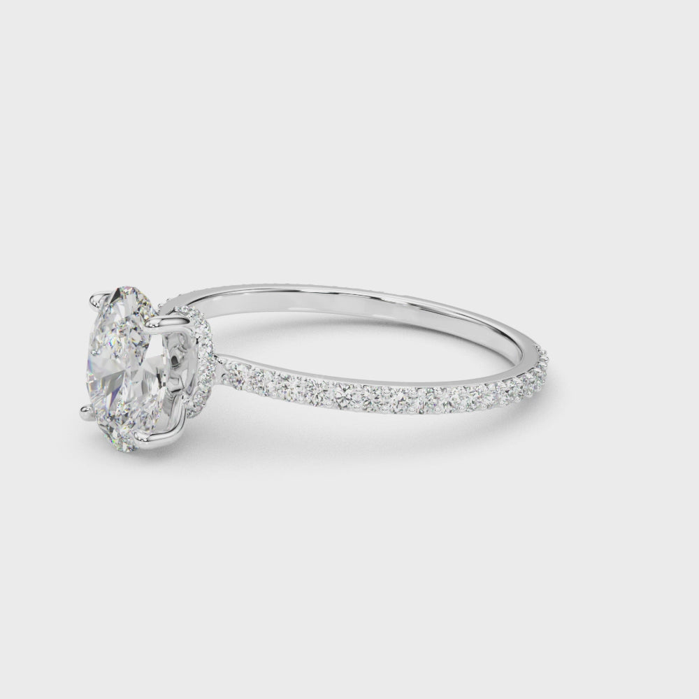 Exquisite 14kt White Gold Hidden Halo Oval Center Single Row Engagement Ring Setting
