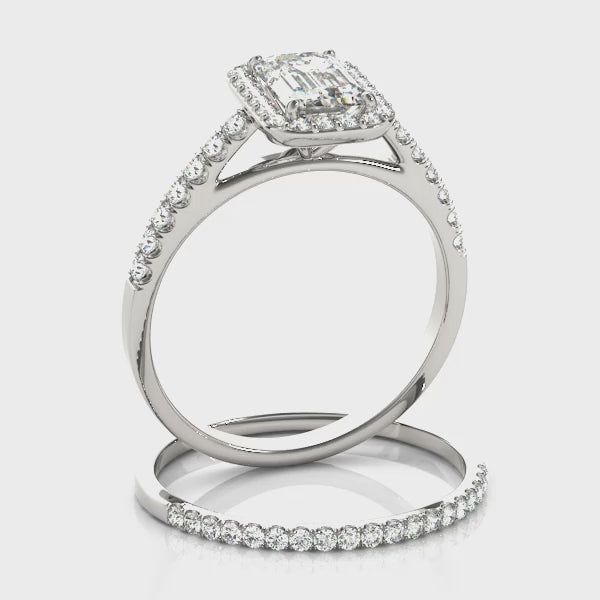 10x8 MM Emerald Cut Halo Engagement Ring Setting in 14kt White Gold