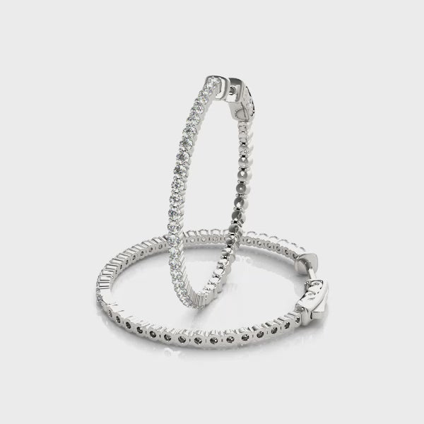 14k White Gold Hoop Earrings with 0.5 cttw SI2, H-I Diamonds - 25mm