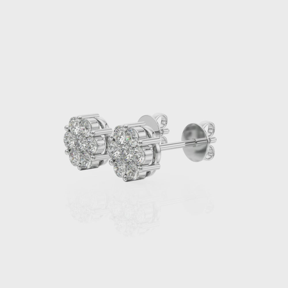 Elegant 14kt White Gold Cluster Earrings with 0.98 Carat SI2, H-I Diamonds (Style 