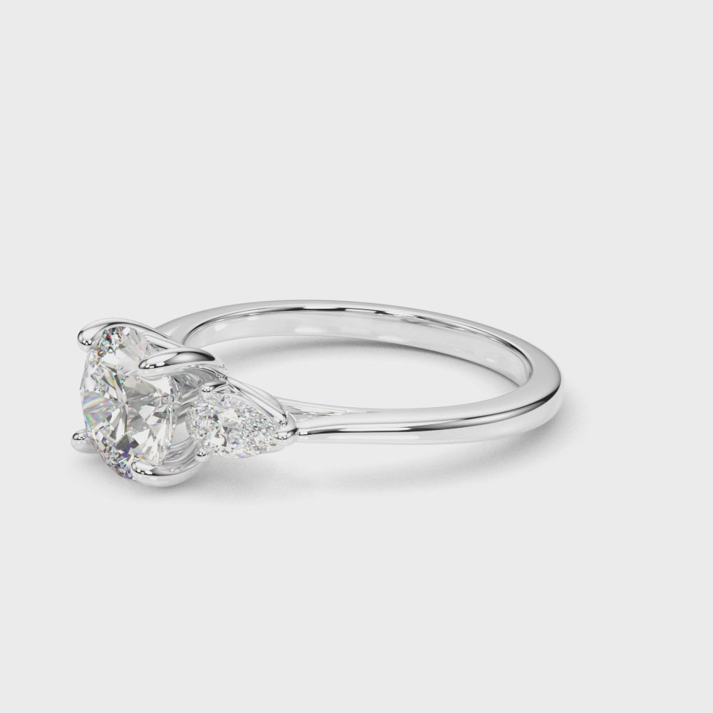 14k White Gold 3 Stone Round Cut Engagement Ring Setting - 3/8 ct tw SI1-GH
