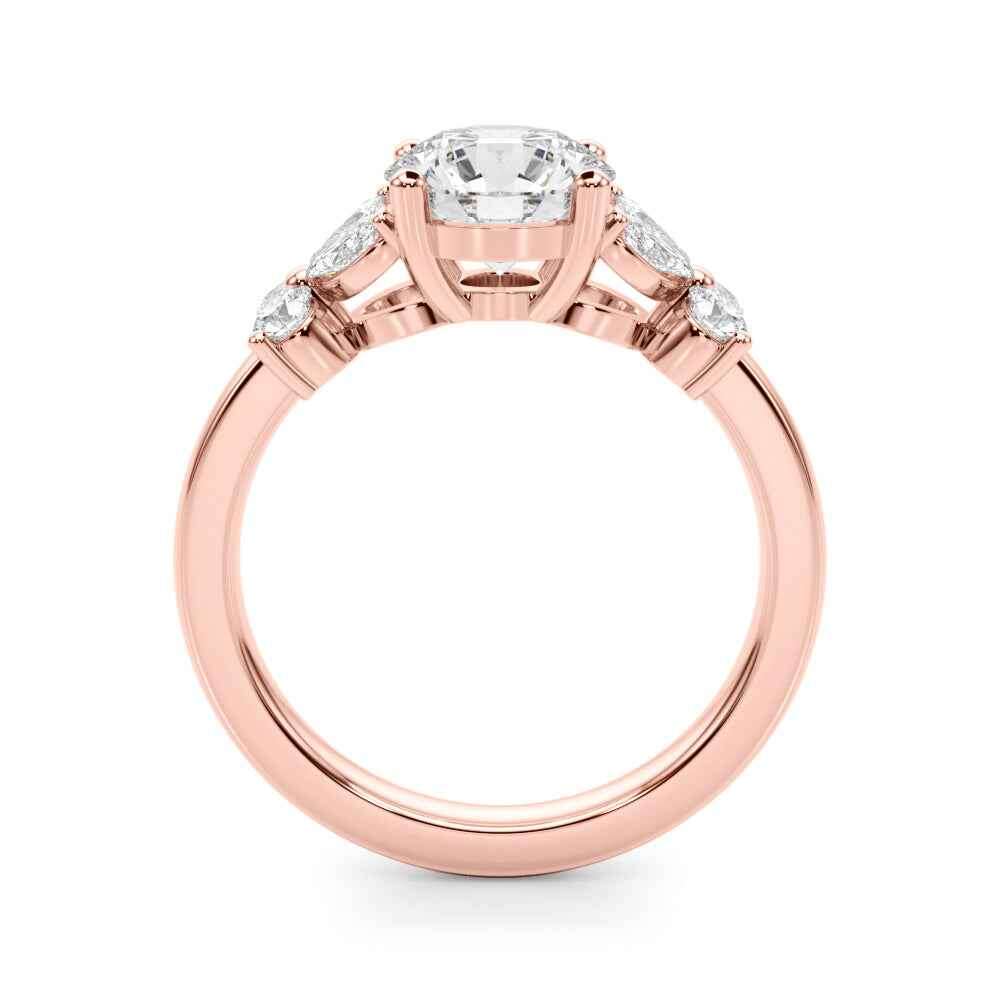 RD CENTER MQ & RD SIDES Semi-Mount Ring Setting - 14kt Yellow Gold