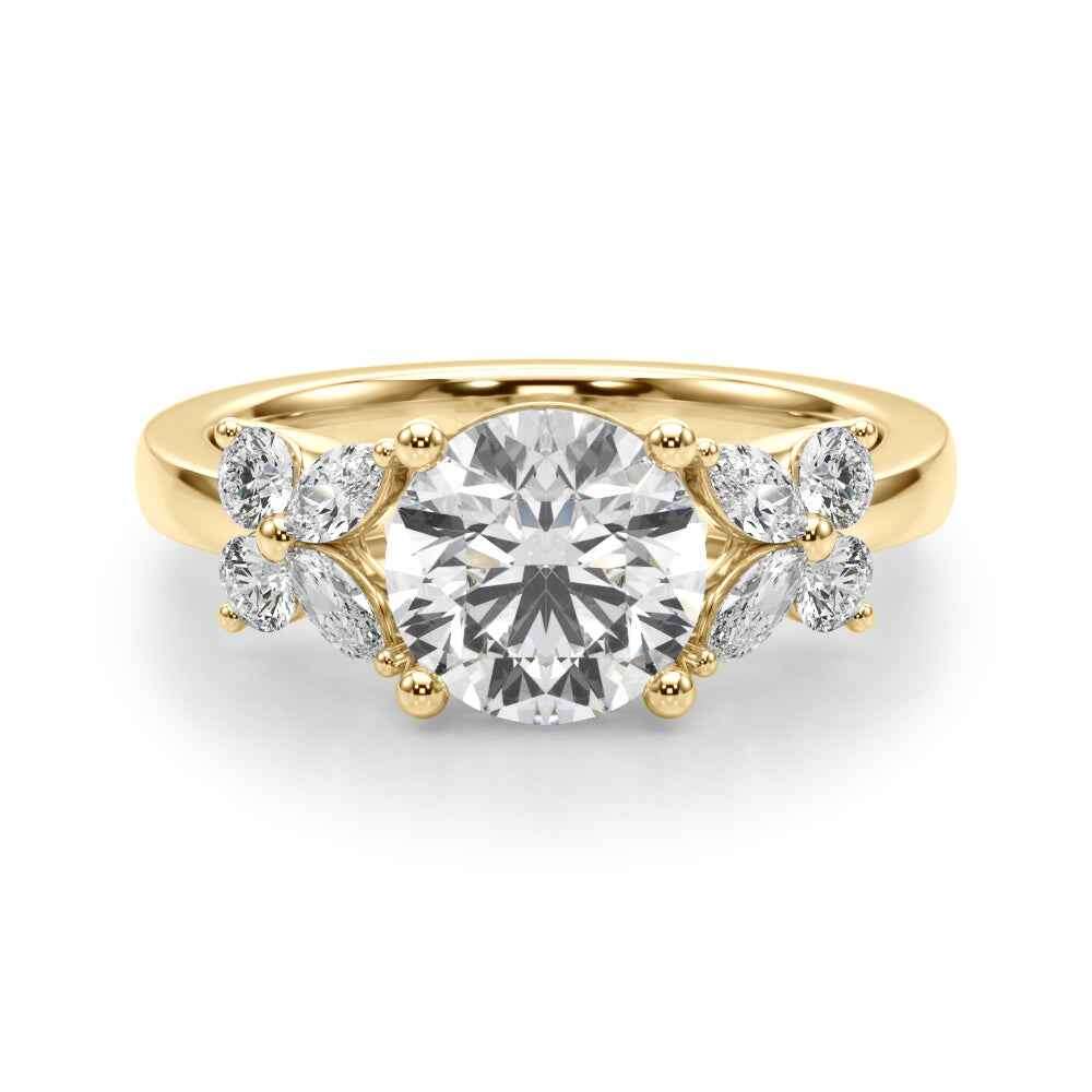 RD CENTER MQ & RD SIDES Semi-Mount Ring Setting - 14kt Yellow Gold