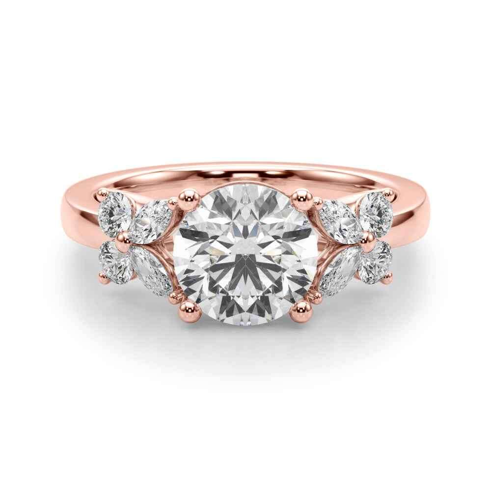 RD CENTER MQ & RD SIDES Semi-Mount Ring Setting - 14kt Yellow Gold