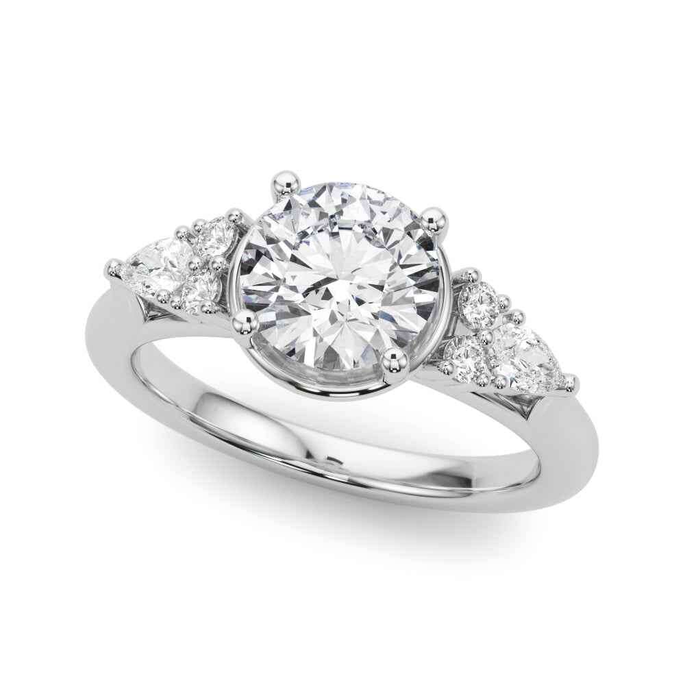 Round Center Pave & Sides Engagement Ring Setting in 14kt White Gold